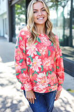 Load image into Gallery viewer, Feeling Femme Floral Brushed Hacci Sweater Top in Red
