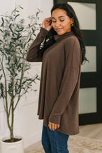 Load image into Gallery viewer, Travel Destination Cowl Neck Pullover in Chocolate
