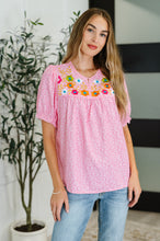 Load image into Gallery viewer, Wander Bloom Embroidered Puff Sleeve Blouse in Pink