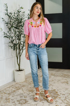 Load image into Gallery viewer, Wander Bloom Embroidered Puff Sleeve Blouse in Pink