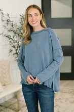 Load image into Gallery viewer, Wander & Rest Cable Ribbed Knit Drop Shoulder Top in Dusty Blue