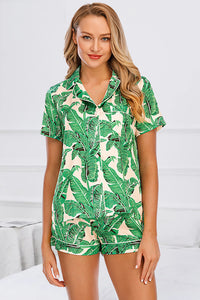 Printed Button Up Short Sleeve Top and Shorts Lounge Set  (multiple color/print options)