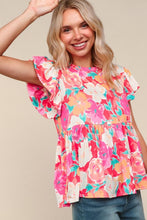 Load image into Gallery viewer, Feeling Femme' Coral Floral Print Folded Short Sleeve Babydoll Top
