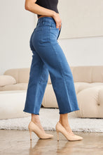 Load image into Gallery viewer, RFM "Chloe" Tummy Control High Waist Cropped Wide Leg Raw Hem Jeans in Blue Slate