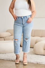 Load image into Gallery viewer, RFM "Chloe" Tummy Control High Waist Cropped Wide Leg Raw Hem Jeans Light Wash