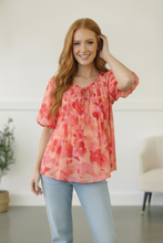 Load image into Gallery viewer, With a Rosy Glow Watercolor Pleated Top