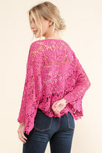 Load image into Gallery viewer, Beautiful You Fuchsia Crochet Front Tie Bell Sleeve Cardigan