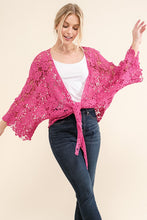 Load image into Gallery viewer, Beautiful You Fuchsia Crochet Front Tie Bell Sleeve Cardigan