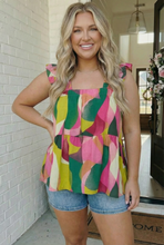 Load image into Gallery viewer, Abstract Print Ruffle Sleeve Babydoll Top