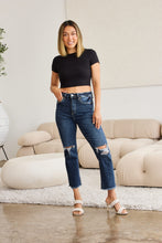 Load image into Gallery viewer, RFM "Dylan" Tummy Control Distressed High Waist Straight Leg Cropped Raw Hem Jeans