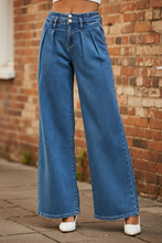 Load image into Gallery viewer, RISEN Mid Rise Fit Wide Leg with Pleated Detail Jeans