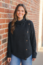 Load image into Gallery viewer, Buttoned Bliss Black Cozy Sweater