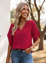 Load image into Gallery viewer, Lace Impression V-Neck Half Sleeve Blouse (multiple color options)