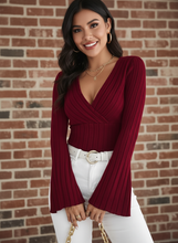 Load image into Gallery viewer, The Lila Ribbed Flare Sleeve Top (multiple color options)