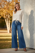 Load image into Gallery viewer, RISEN Mid Rise Wide Side Pintuck Jeans with Front Drawstring