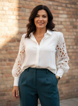 Load image into Gallery viewer, Gilded Cage Lace Sleeve Blouse (2 color options)