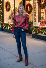 Load image into Gallery viewer, Christmas in Plaid Puff Shoulder Sleeves Top