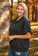 Load image into Gallery viewer, Power Play Scuba Half-Zip Top in Black