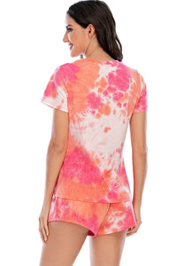 Tie-Dye Round Neck Short Sleeve Top and Shorts Lounge Set  (multiple color options)