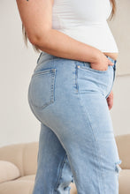 Load image into Gallery viewer, RFM "Chloe" Tummy Control High Waist Cropped Wide Leg Raw Hem Jeans Light Wash