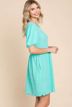 Load image into Gallery viewer, Textured Round Neck Puff Sleeve Dress
