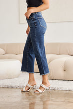 Load image into Gallery viewer, RFM "Chloe" Tummy Control High Waist Cropped Wide Leg Raw Hem Jeans in Dark Wash