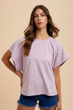 Load image into Gallery viewer, Checkered Round Neck Short Sleeve Top in Lavender