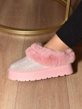 Load image into Gallery viewer, Embellished Faux Fur Platform Booties in Pink