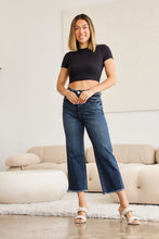 Load image into Gallery viewer, RFM "Chloe" Tummy Control High Waist Cropped Wide Leg Raw Hem Jeans in Dark Wash
