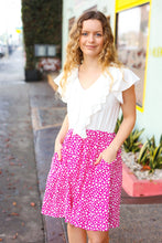 Load image into Gallery viewer, Fuchsia Leopard Two Fer Ruffle V Neck Woven Dress