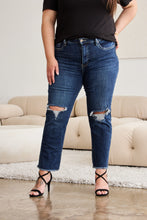 Load image into Gallery viewer, RFM "Chloe" Tummy Control High Waist Cropped Wide Leg Raw Hem Jeans in Blue Slate