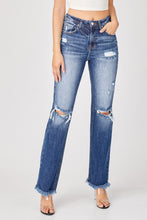 Load image into Gallery viewer, RISEN Raw Hem Distressed Straight Jeans