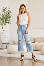 Load image into Gallery viewer, RFM "Chloe" Tummy Control High Waist Cropped Wide Leg Raw Hem Jeans Light Wash