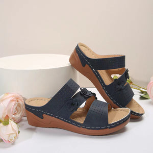 Flower PU Leather Wedge Sandals  (multiple color options)