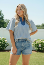 Load image into Gallery viewer, Breezy Stripe Flutter Sleeve Top