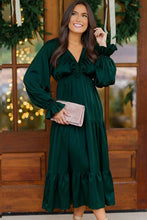 Load image into Gallery viewer, Goddess Grove Satin Maxi Dress in Green