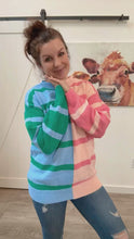 Load and play video in Gallery viewer, Perfectly Poised Blush &amp; Blue Stripe Color Block Knit Sweater
