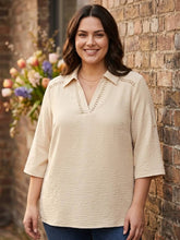 Load image into Gallery viewer, Chasing Sunsets Johnny Collar Textured Blouse (multiple color options)