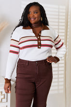 Load image into Gallery viewer, Happy Harmony Striped Collared Neck Rib-Knit Top