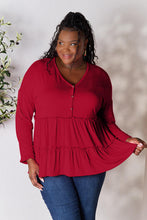 Load image into Gallery viewer, Playful Beauty Half Button Long Sleeve Ruffle Hem Top (multiple color options)