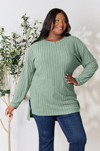 Load image into Gallery viewer, Comfort On Her Mind Ribbed Round Neck Long Sleeve Slit Top (multiple color options)