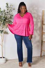 Load image into Gallery viewer, Playful Beauty Half Button Long Sleeve Ruffle Hem Top (multiple color options)