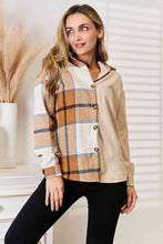 Load image into Gallery viewer, Maple Latte Plaid Print Dropped Shoulder Shirt