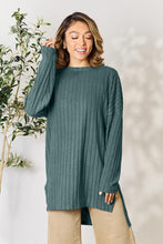Load image into Gallery viewer, Comfort On Her Mind Ribbed Round Neck Long Sleeve Slit Top (multiple color options)
