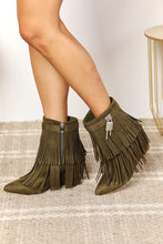 Load image into Gallery viewer, Desert Sunset Tassel Wedge Heel Ankle Booties in Olive