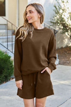 Load image into Gallery viewer, Leisure Luxe Texture Long Sleeve Top and Drawstring Shorts Set (multiple color options)