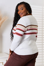 Load image into Gallery viewer, Happy Harmony Striped Collared Neck Rib-Knit Top