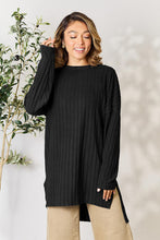 Load image into Gallery viewer, Comfort On Her Mind Ribbed Round Neck Long Sleeve Slit Top (multiple color options)