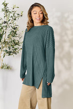 Load image into Gallery viewer, Comfort On Her Mind Ribbed Round Neck Long Sleeve Slit Top (multiple color options)