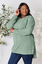 Load image into Gallery viewer, Comfort On Her Mind Ribbed Round Neck Long Sleeve Slit Top (multiple color options)